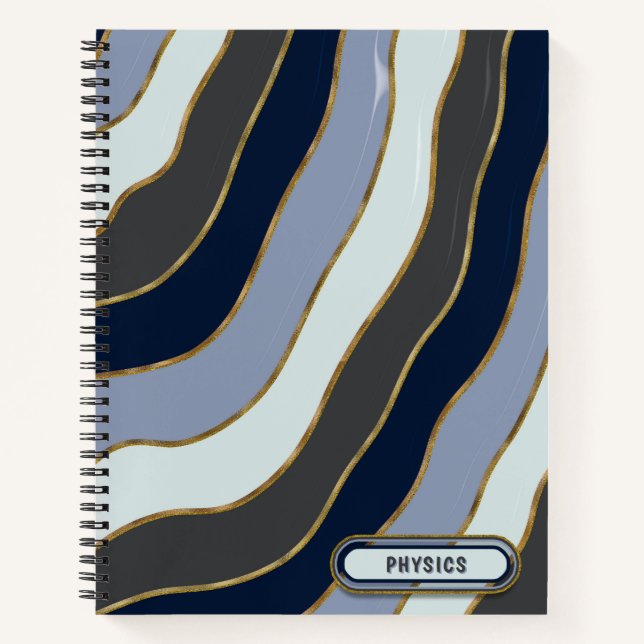 Modern Gray White Gold Tones Wavy Stripes Subject Notebook (Front)