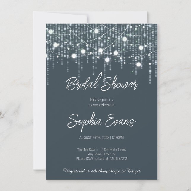 Modern Gray & White Hanging Lights Bridal Shower Invitation (Front)
