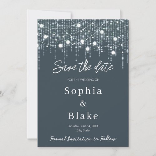 Modern Gray  White Hanging Lights Save the Date  Invitation