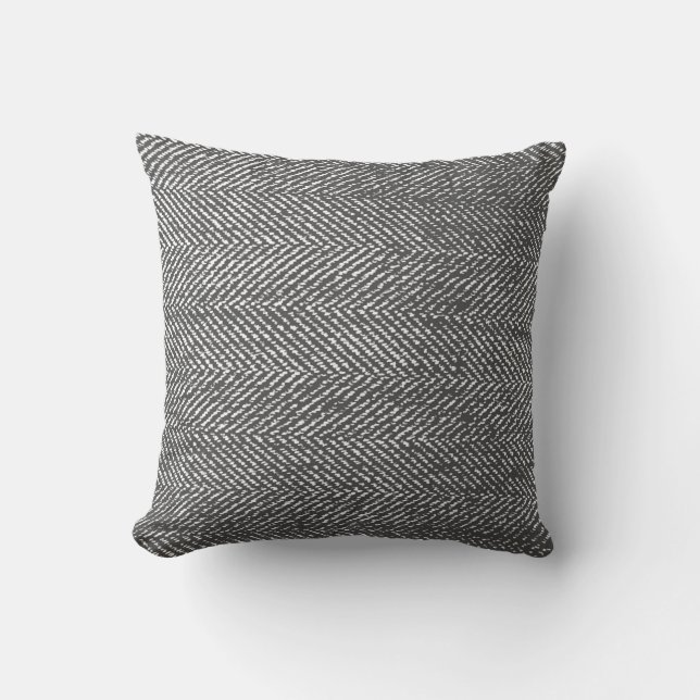Modern Gray & White Herringbone Throw Pillow (Front)