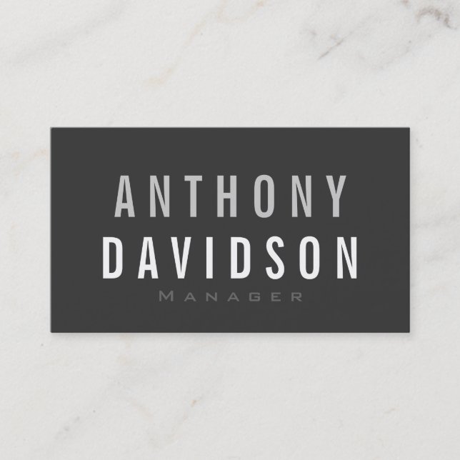 Modern Gray White Huge Letters Business Card (Front)
