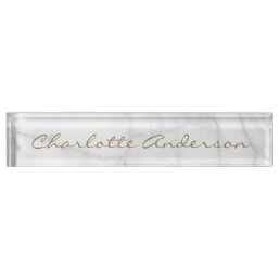 Modern Gray White Marble Personalized Name  Desk Name Plate