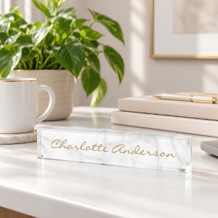 Modern Gray White Marble Personalized Name Desk Name Plate