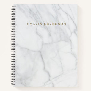 Modern Gray White Marble Personalized Name Notebook