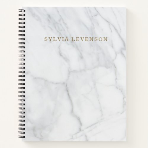 Modern Gray White Marble Personalized Name Notebook