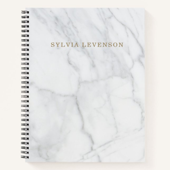 Modern Gray White Marble Personalized Name Notebook (Front)