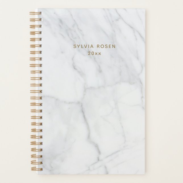 Modern Gray White Marble Personalized Planner (Front)