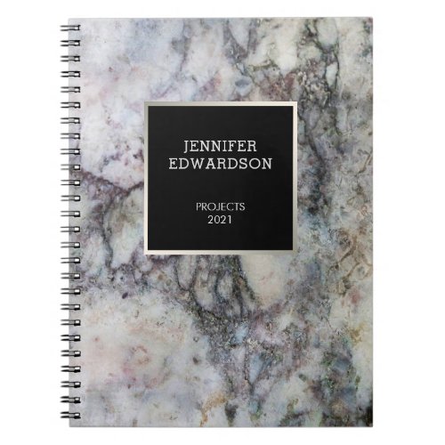 Modern gray white marble silver professional  note notebook