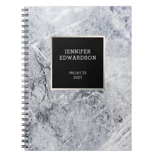 Modern gray white marble silver professional  notebook