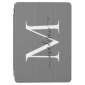 Modern Gray White Monogram Feminine Elegant Script iPad Air Cover (Front)