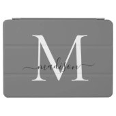 Modern Gray White Monogram Feminine Elegant Script iPad Air Cover (Horizontal)