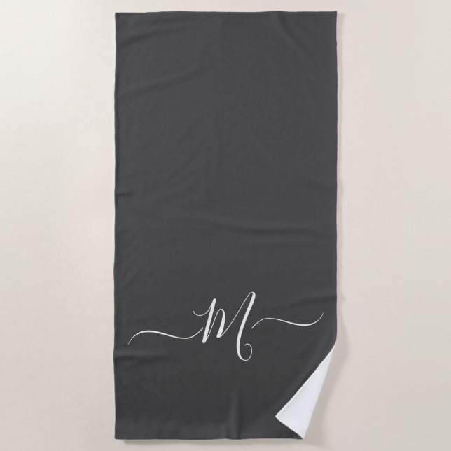 Modern Gray White Monogram Initial  Beach Towel (Front)