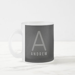 Modern Gray & White Monogrammed Coffee Mug