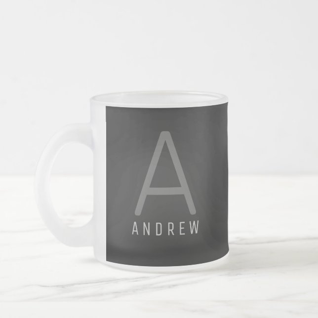 Modern Gray & White Monogrammed Coffee Mug (Left)