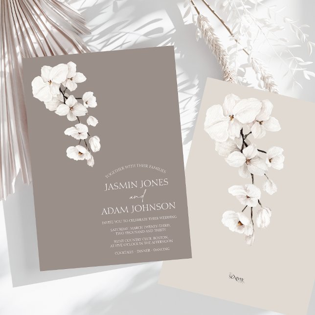 Modern Gray White Orchid Elegant Wedding Invitation (Modern Gray White Orchids Wedding Invitation)