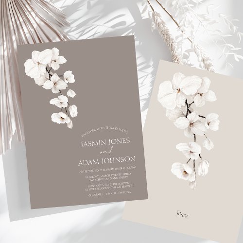 Modern Gray White Orchids Wedding Invitation