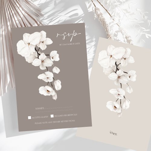 Modern Gray White Orchids Wedding RSVP Card