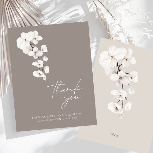 Modern Gray White Orchids Wedding Thank You Card