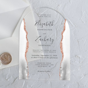 Modern Gray White Rose Gold Agate Arch Wedding Acrylic Invitations