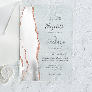 Modern Gray White Rose Gold Agate Wedding Acrylic Invitations