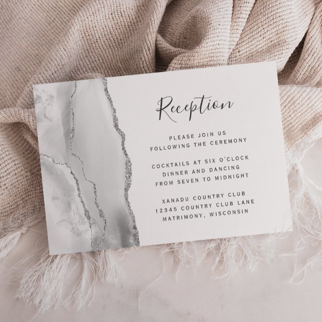 Modern Gray White Silver Agate Wedding Reception Enclosure Card (Creator Uploaded)