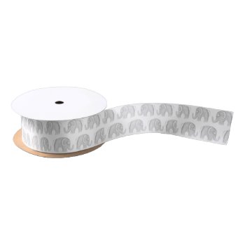 Modern Gray White Watercolor Hand Painted Elephant Satin Ribbon by pink_water at Zazzle