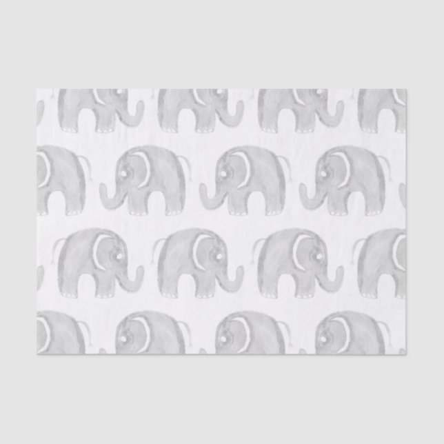 Modern gray white watercolor hand painted elephant tissue paper (Front)