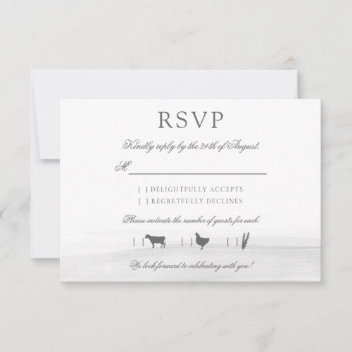 Modern Gray White Watercolor Wreath Wedding RSVP Card