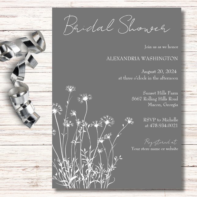 Modern Gray & White Wildflower Bridal Shower Invitation (Creator Uploaded)