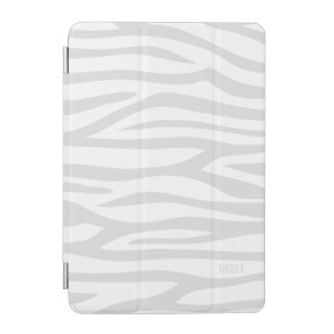 Modern Gray White Zebra Print Personalized iPad Mini Cover
