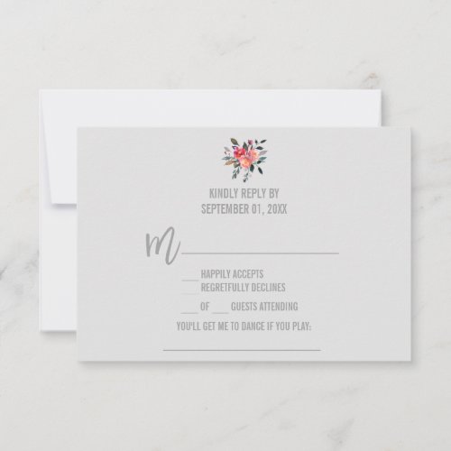 Modern Gray  Winter Flower Song Request RSVP Invitation