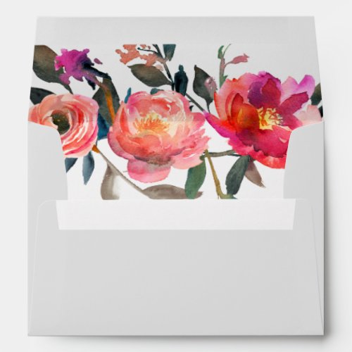 Modern Gray  Winter Flower Wedding Invitation Envelope