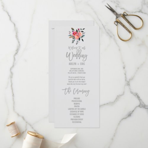 Modern Gray  Winter Flower Wedding Program