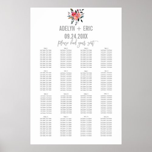 Modern Gray  Winter Flower Wedding Seating Chart