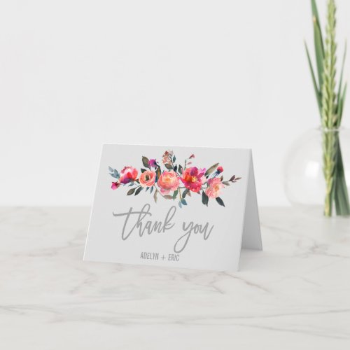 Modern Gray  Winter Flower Wedding Thank You Card