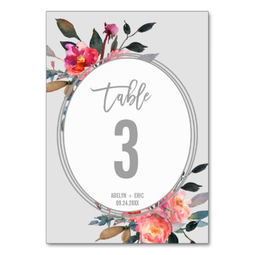 Modern Gray  Winter Flower Wreath Table Number