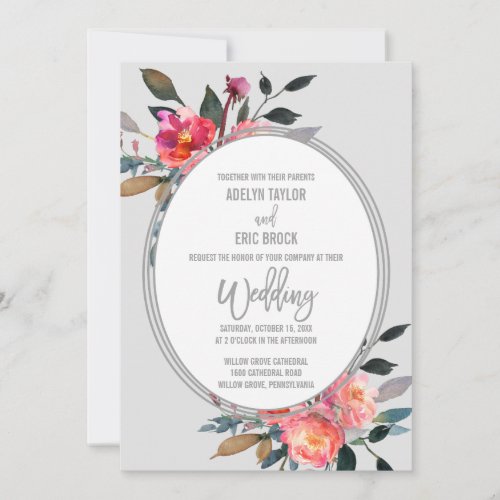 Modern Gray  Winter Flower Wreath Wedding Invitation