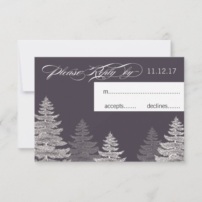Modern Gray Winter Wedding RSVP Card Trees (Front)