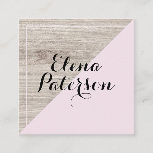 Modern gray wood blush pink colorblock handmade square business card