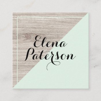 Modern Gray Wood Mint Green Colorblock Handmade Square Business Card by moodii at Zazzle