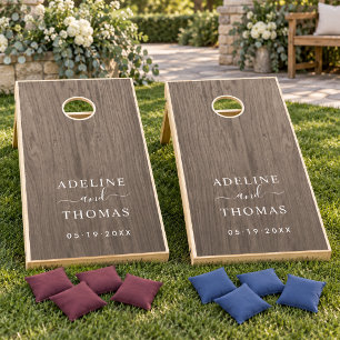 Modern Gray Wood Wedding Monogram Custom Cornhole Set