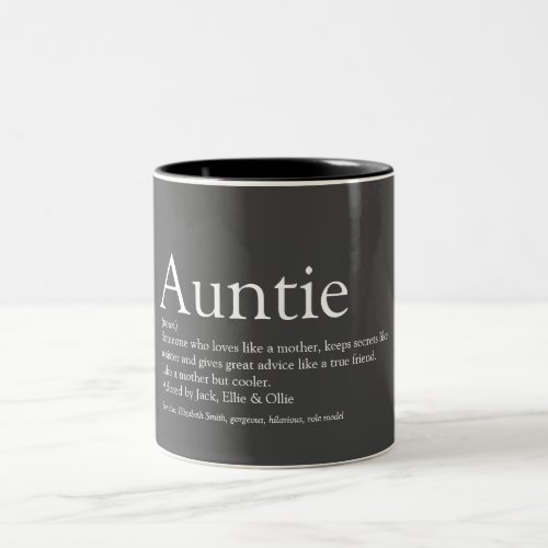 Modern Gray Worlds Best Aunt Auntie Definition Two_Tone Coffee Mug