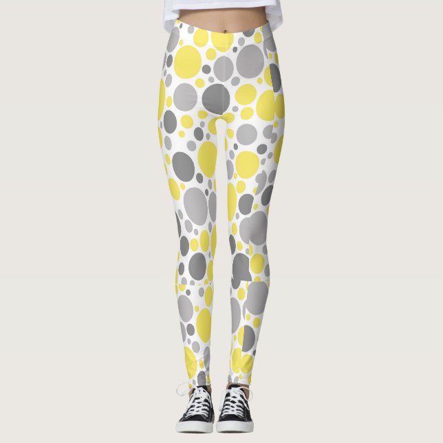 Modern Gray Yellow Bubbles Leggings (Front)