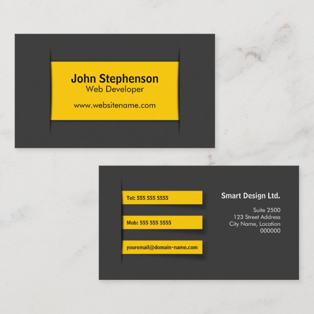 Modern Gray Yellow Business Card (Front/Back)