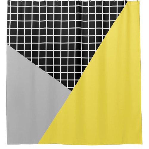 Modern gray yellow color block grid shower curtain