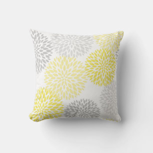 Modern Gray Yellow Floral Throw Pillow