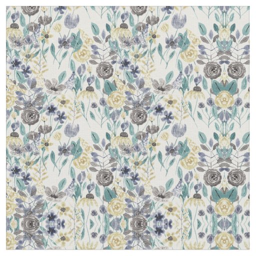 Modern Gray Yellow Floral Watercolor Pattern Fabric