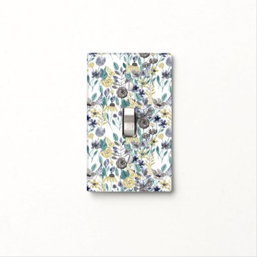 Modern Gray Yellow Floral Watercolor Pattern Light Switch Cover