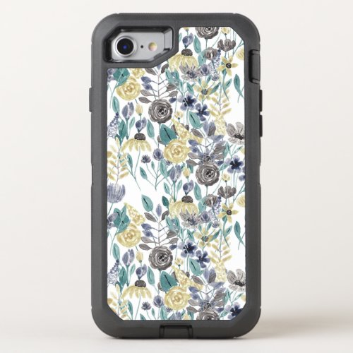 Modern Gray Yellow Floral Watercolor Pattern OtterBox Defender iPhone SE87 Case