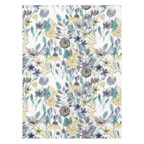 Modern Gray Yellow Floral Watercolor Pattern Tablecloth